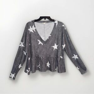 ALTAR’D STATE Star V-Neck Ruffle Bottom Top